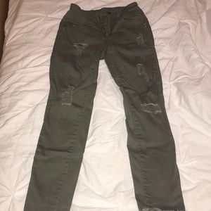 YMI hunter green ripped WannaBettaButt jeans